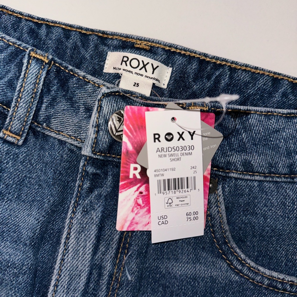 ROXY “New Swell” distressed denim blue jean cutoff boho shorts 25 26 27 - Picture 6 of 8